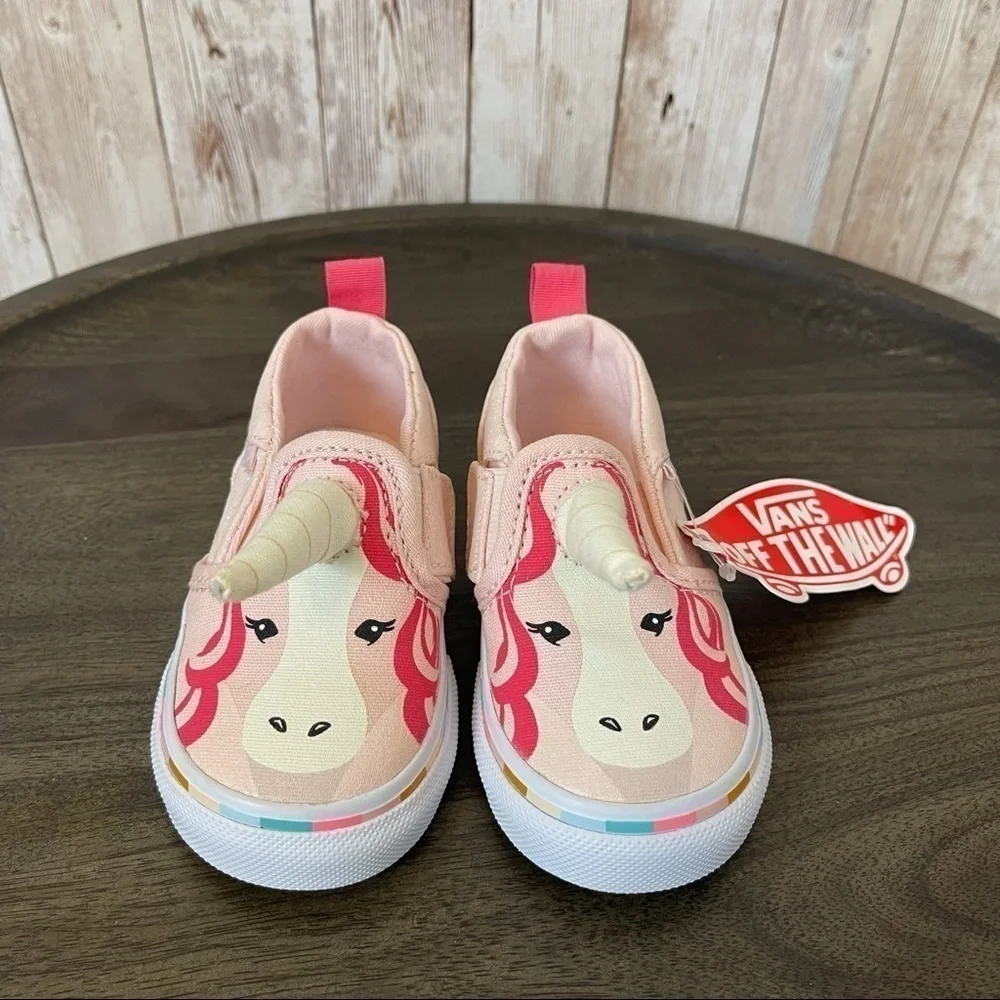 Vans Asher V Slip-On Pink Unicorn Toddler Sneaker Size 4.5 Toddler